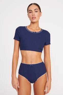STAUD BRENTON HIGH RISE BIKINI BOTTOM  NAVY WHITE NAVYWHITE Outlet