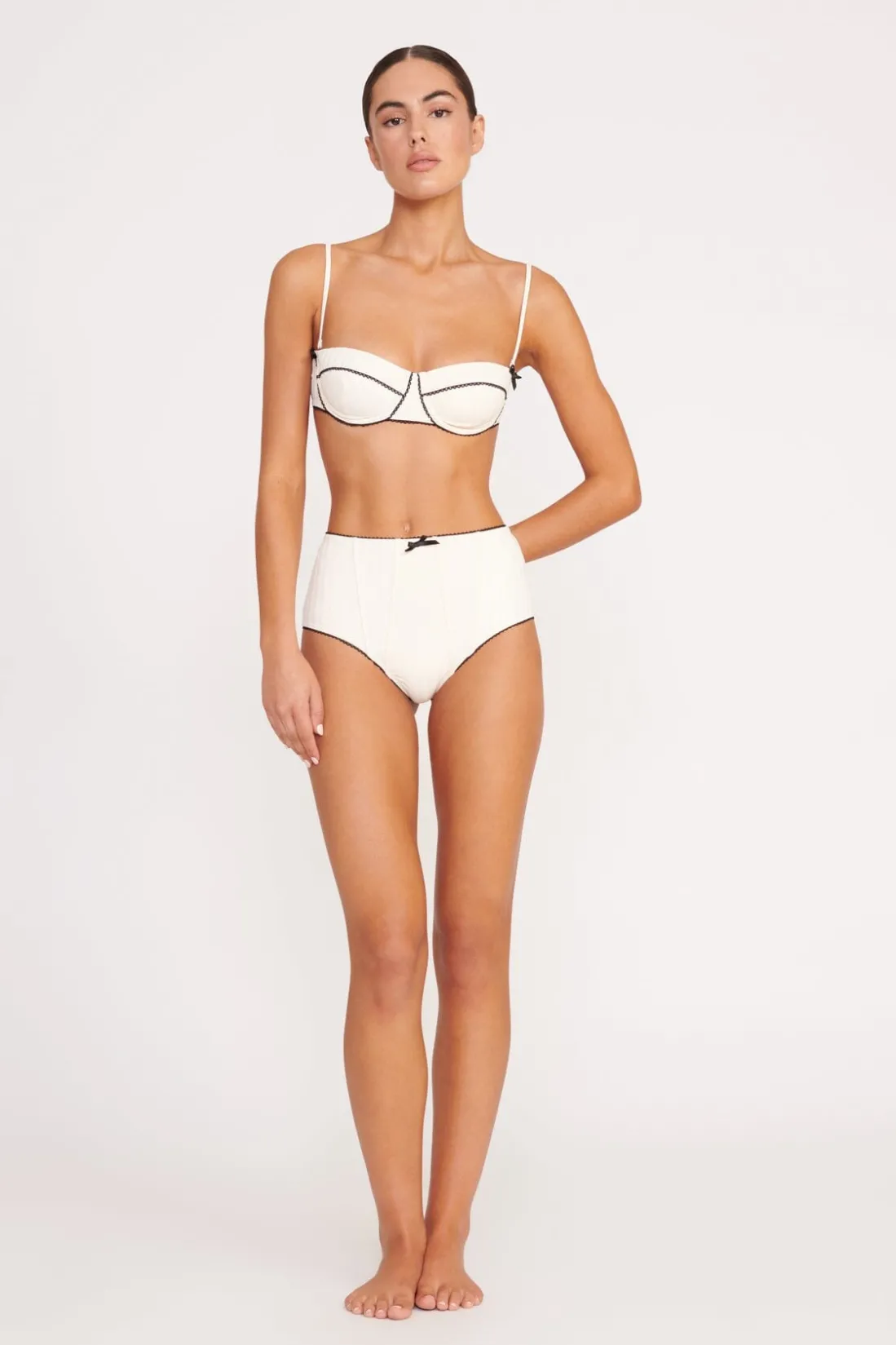 STAUD BRENTON HIGH RISE BIKINI BOTTOM IVORY BLACK IVORYBLACK New