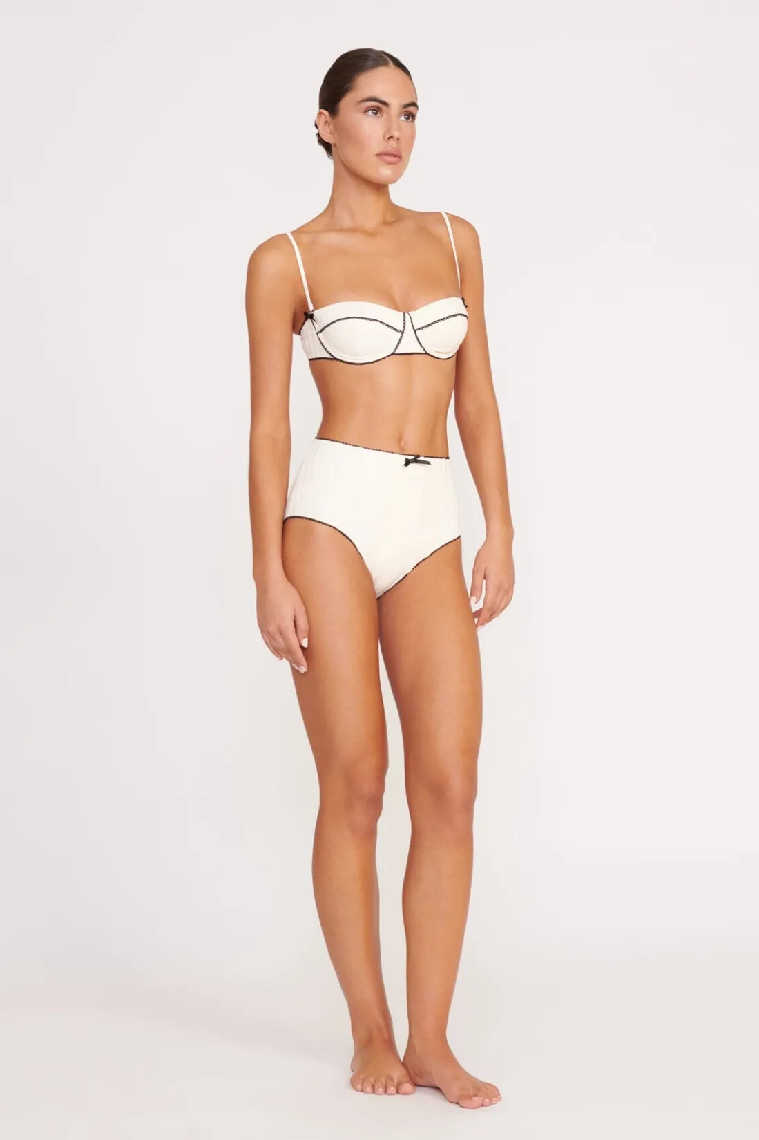 STAUD BRENTON HIGH RISE BIKINI BOTTOM IVORY BLACK IVORYBLACK New