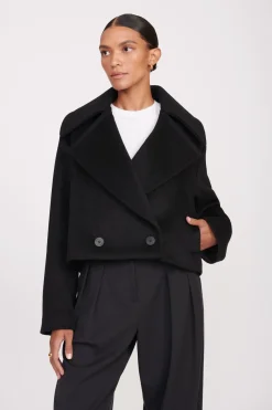 STAUD CARVER CROPPED COAT   BLACK Sale