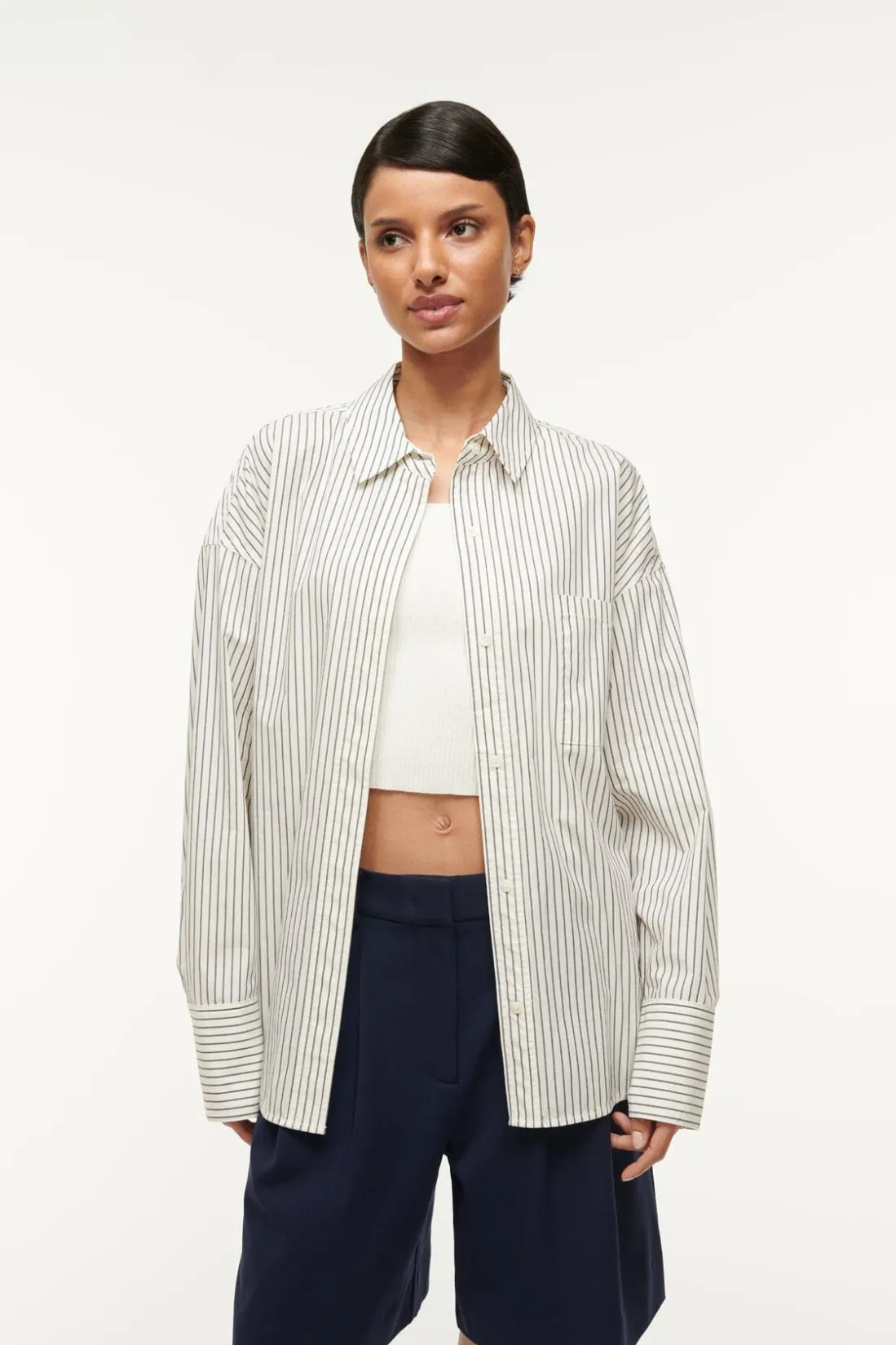 STAUD COLTON SHIRT IVORY MICRO STRIPE IVORYMICROSTRIPE Hot