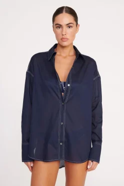 STAUD COLTON SHIRT  NAVY WHITE NAVYWHITE Clearance