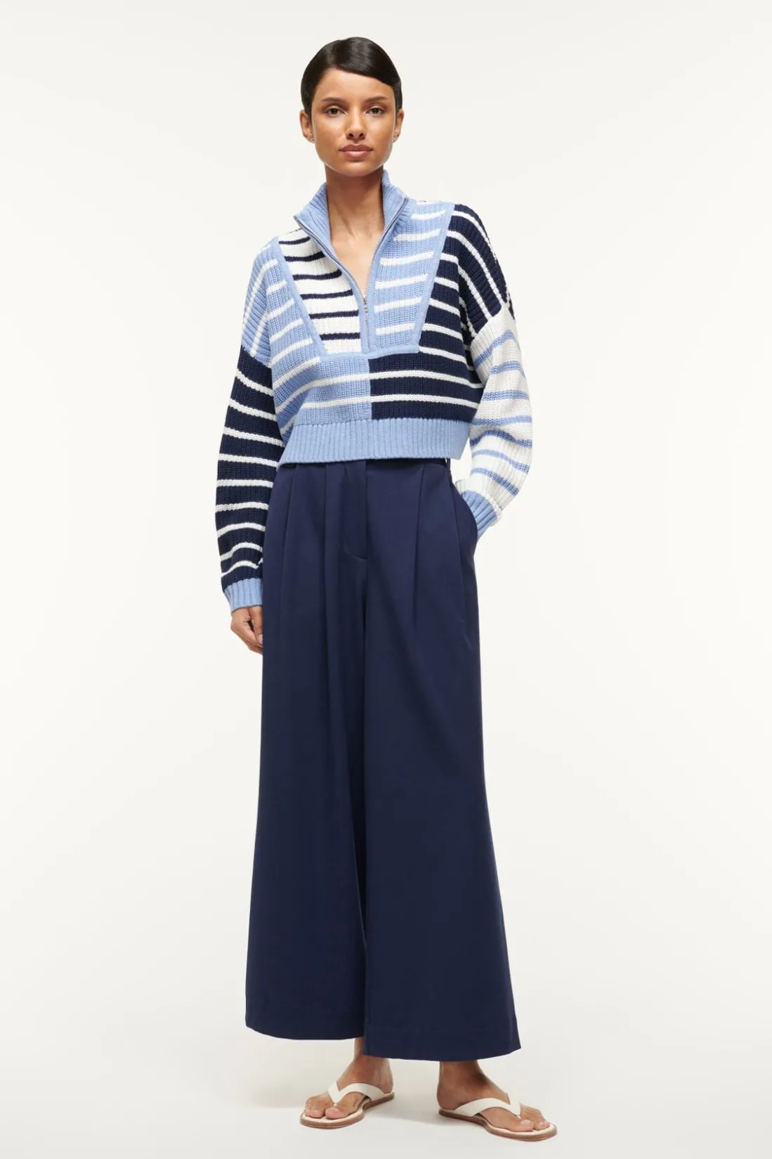STAUD CROPPED HAMPTON SWEATER ADRIATIC STRIPE ADRIATICSTRIPE New