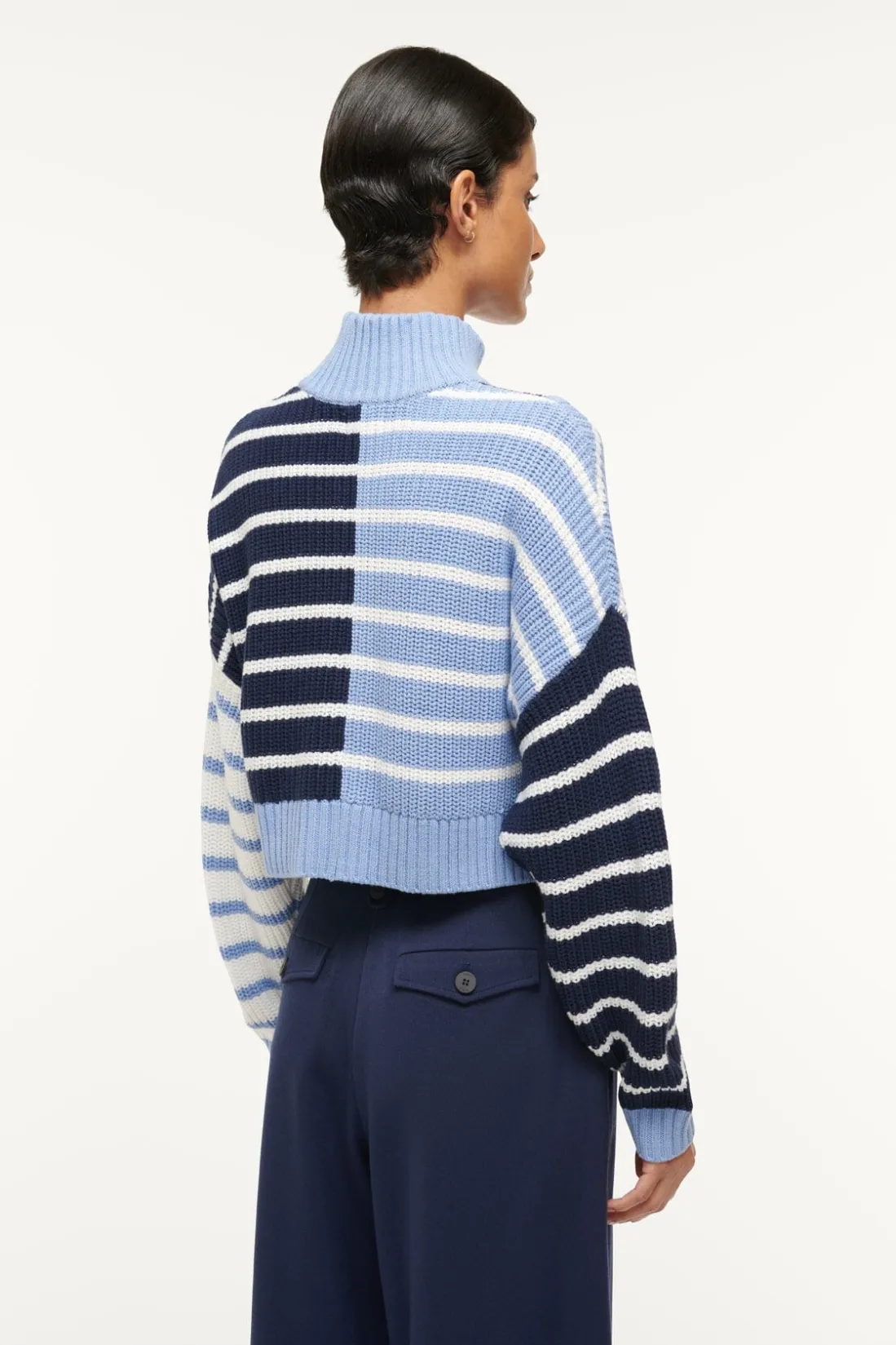 STAUD CROPPED HAMPTON SWEATER ADRIATIC STRIPE ADRIATICSTRIPE New