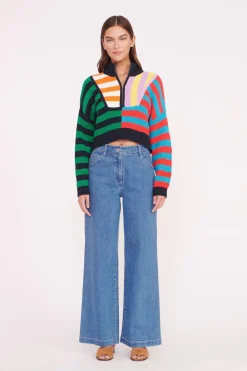 STAUD CROPPED HAMPTON SWEATER  CABANA STRIPE MULTI CABANASTRIPEMULTI Hot