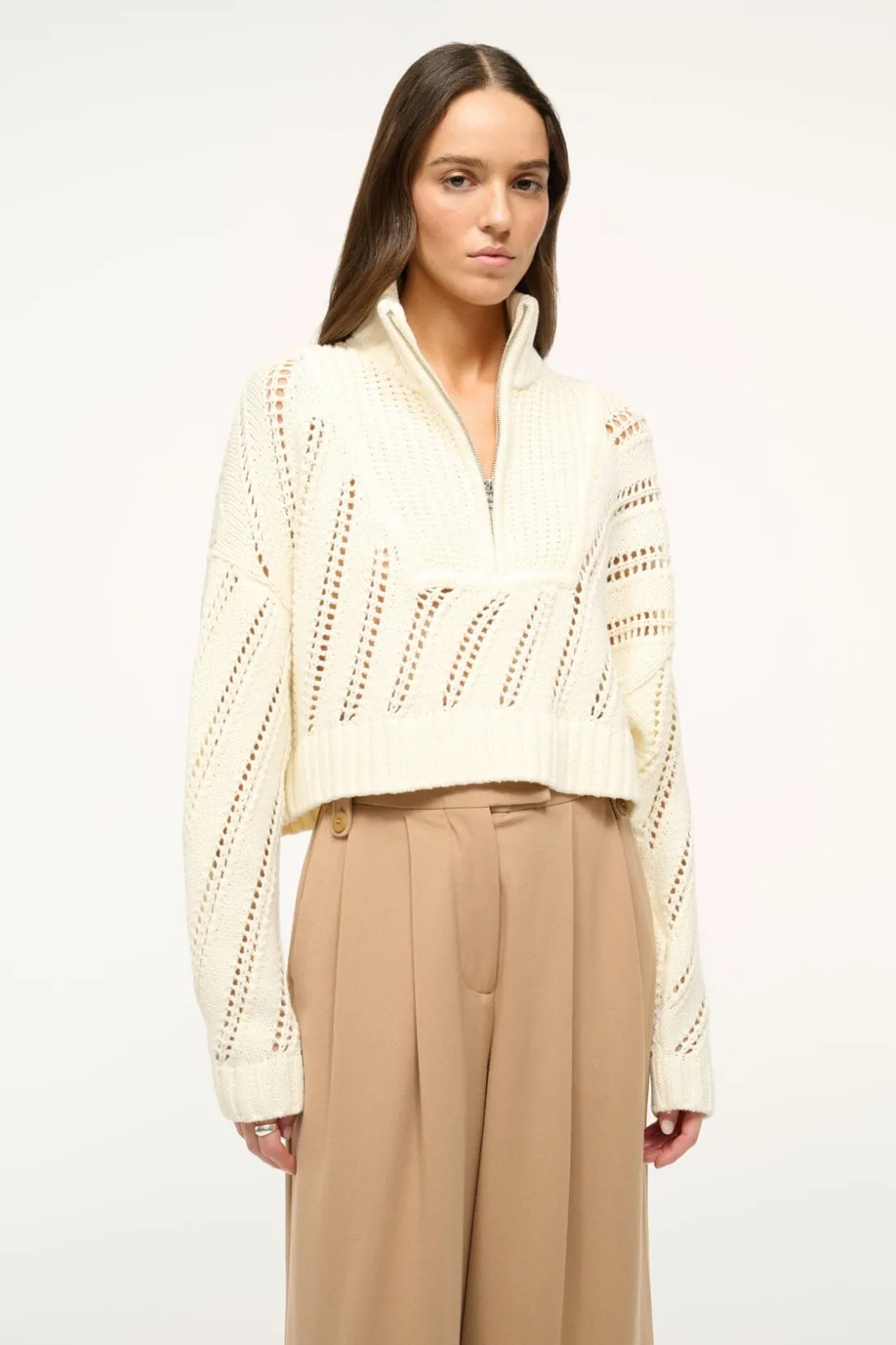 STAUD CROPPED HAMPTON SWEATER IVORY Best