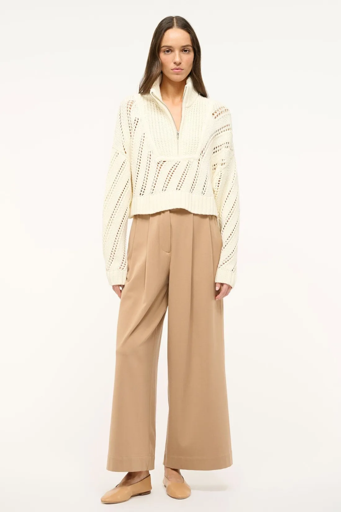 STAUD CROPPED HAMPTON SWEATER IVORY Best