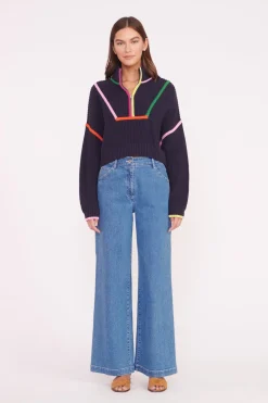 STAUD CROPPED HAMPTON SWEATER  NAVY MULTI NAVYMULTI Hot