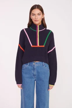 STAUD CROPPED HAMPTON SWEATER  NAVY MULTI NAVYMULTI Hot