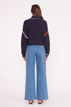 STAUD CROPPED HAMPTON SWEATER  NAVY MULTI NAVYMULTI Hot