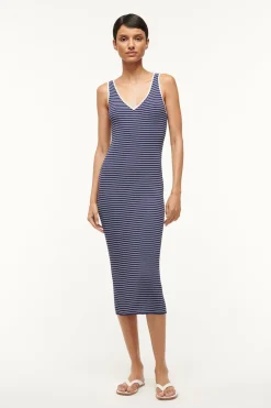 STAUD DANA DRESS  NAVY MICRO STRIPE NAVYMICROSTRIPE Clearance