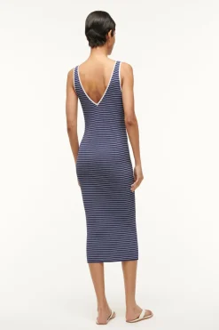 STAUD DANA DRESS NAVY MICRO STRIPE NAVYMICROSTRIPE Clearance