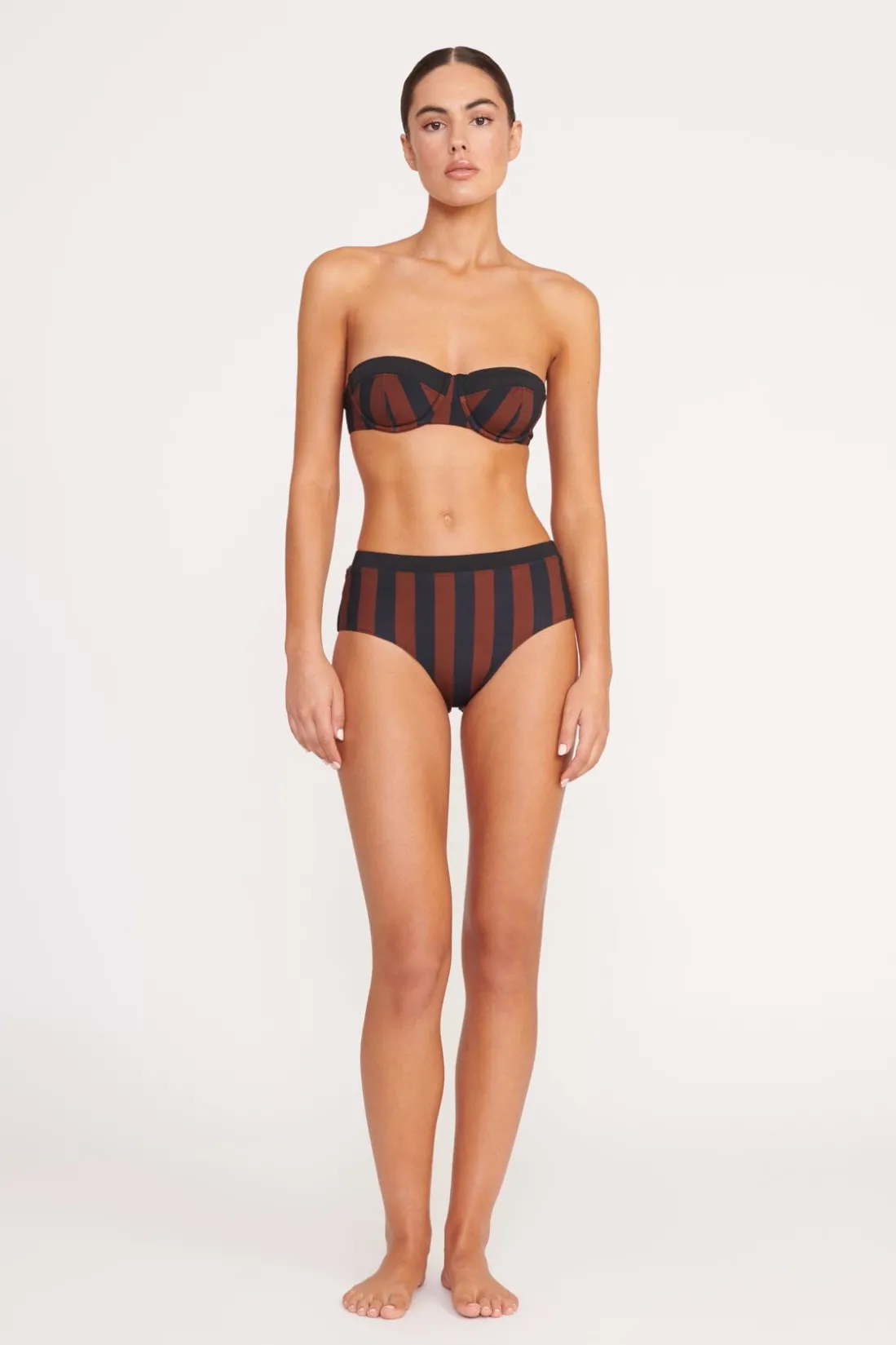STAUD DEVON HIGH RISE BIKINI BOTTOM BLACK TAN SEASHORE STRIPE BLACKTANSEASHORESTRIPE New