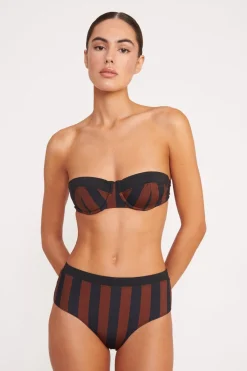 STAUD DEVON HIGH RISE BIKINI BOTTOM  BLACK TAN SEASHORE STRIPE BLACKTANSEASHORESTRIPE New