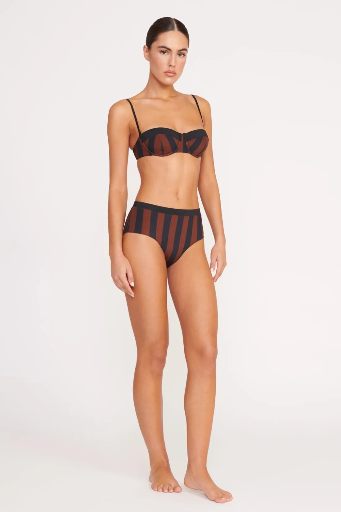 STAUD DEVON HIGH RISE BIKINI BOTTOM BLACK TAN SEASHORE STRIPE BLACKTANSEASHORESTRIPE New
