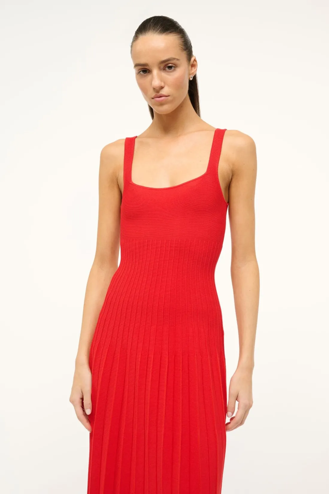 STAUD ELLISON DRESS RED ROSE REDROSE