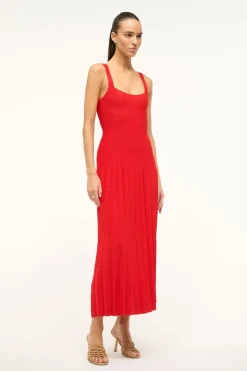 STAUD ELLISON DRESS RED ROSE REDROSE