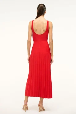 STAUD ELLISON DRESS RED ROSE REDROSE