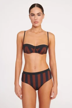STAUD JO BALCONETTE BIKINI TOP  BLACK TAN SEASHORE STRIPE BLACKTANSEASHORESTRIPE