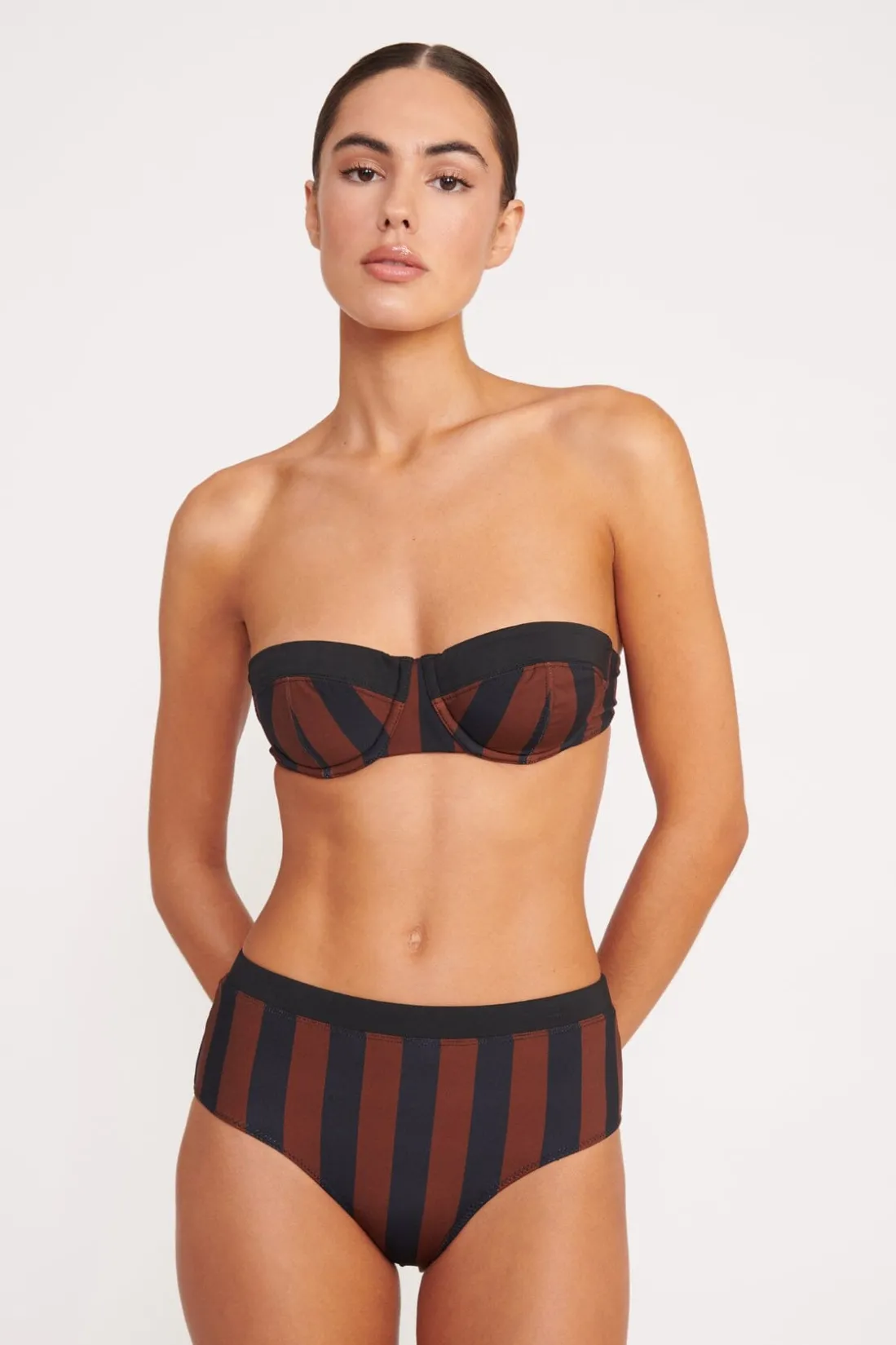 STAUD JO BALCONETTE BIKINI TOP BLACK TAN SEASHORE STRIPE BLACKTANSEASHORESTRIPE