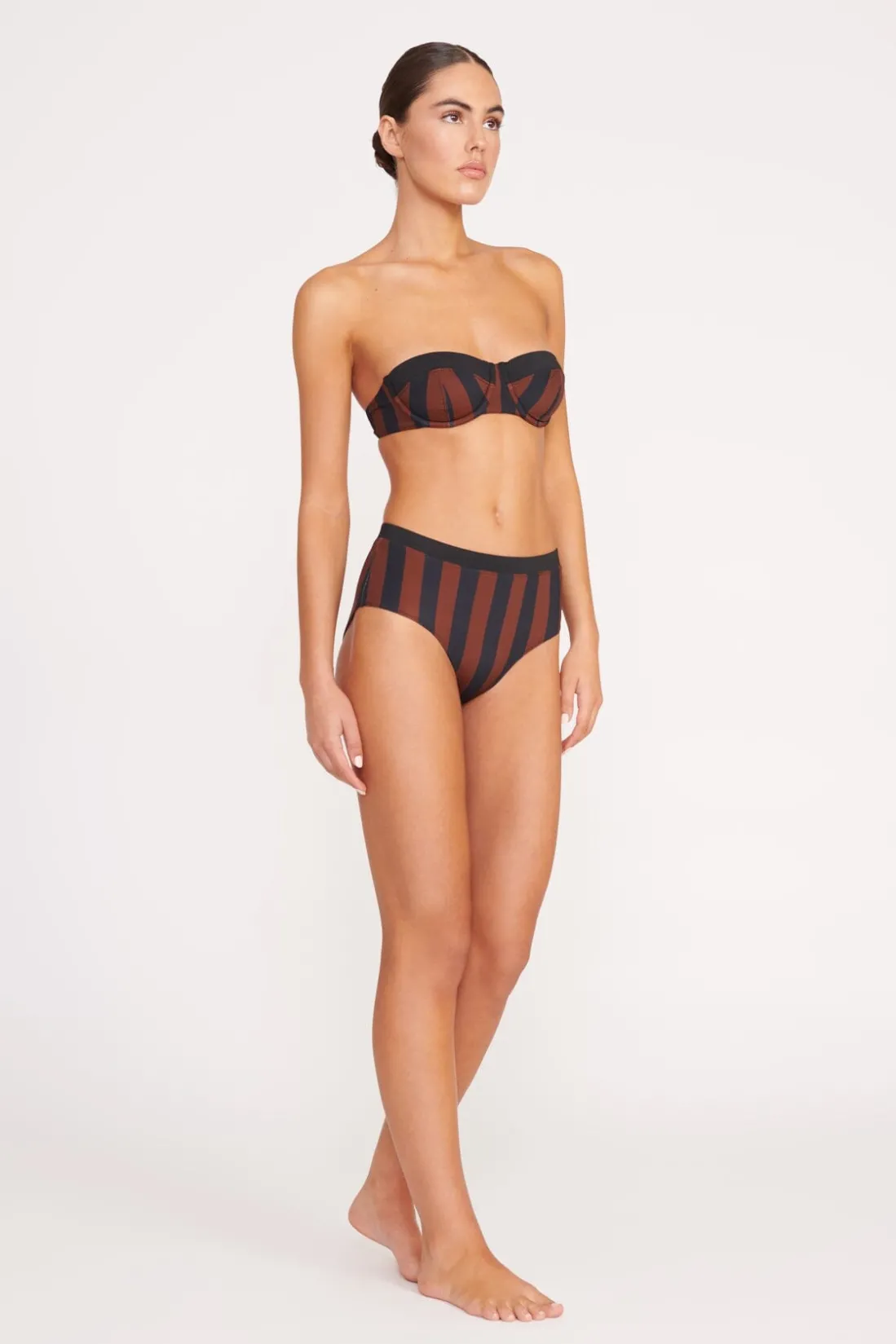 STAUD JO BALCONETTE BIKINI TOP BLACK TAN SEASHORE STRIPE BLACKTANSEASHORESTRIPE