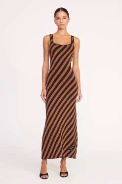 STAUD KATIE DRESS BLACK TAN SEASHORE STRIPE BLACKTANSEASHORESTRIPE New