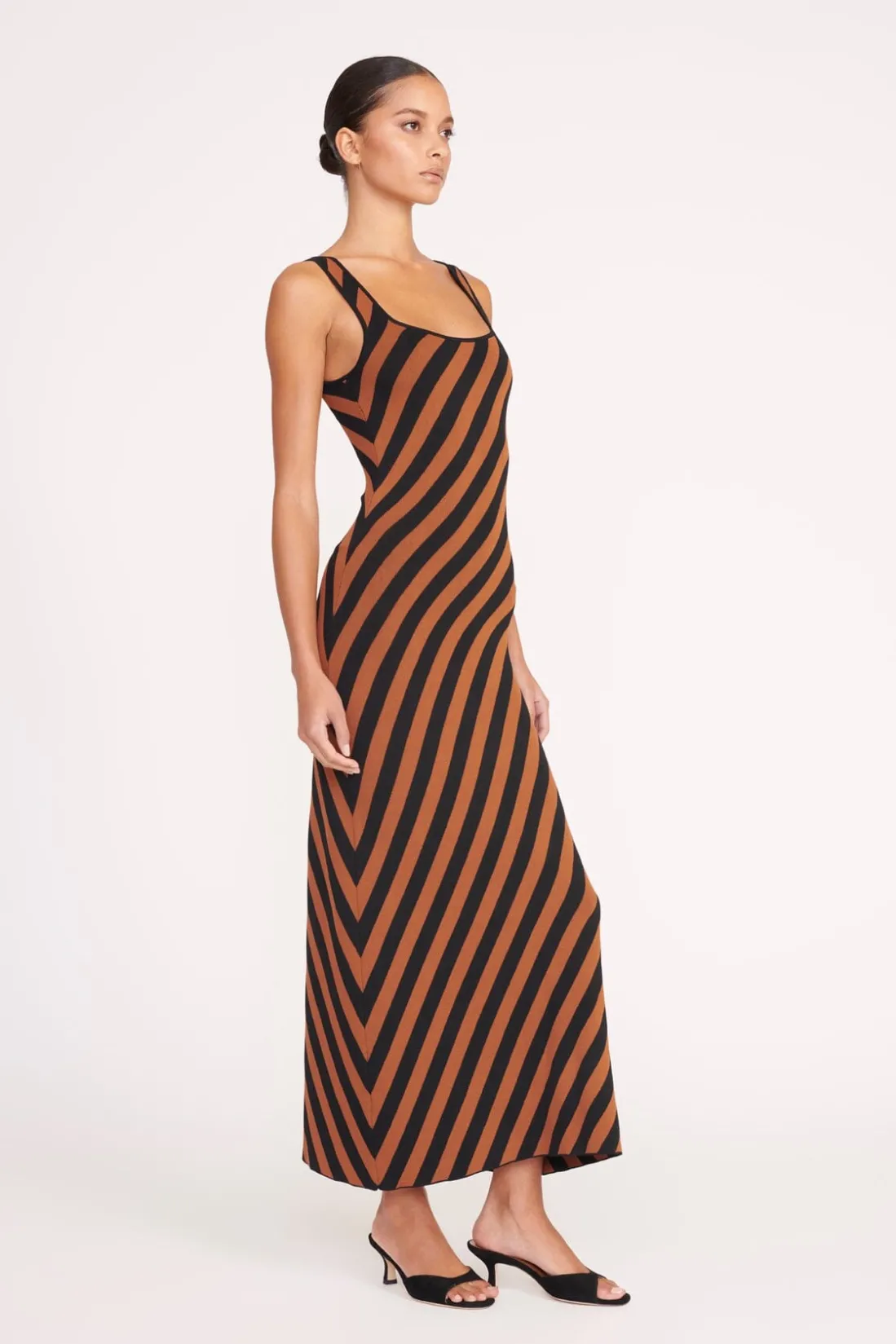 STAUD KATIE DRESS BLACK TAN SEASHORE STRIPE BLACKTANSEASHORESTRIPE New