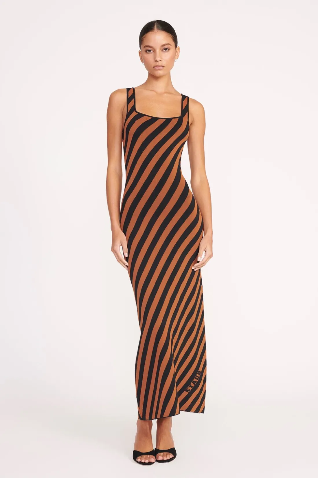 STAUD KATIE DRESS BLACK TAN SEASHORE STRIPE BLACKTANSEASHORESTRIPE New