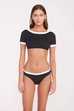 STAUD LILY SHORT SLEEVE BIKINI TOP  BLACK WHITE BLACKWHITE Discount