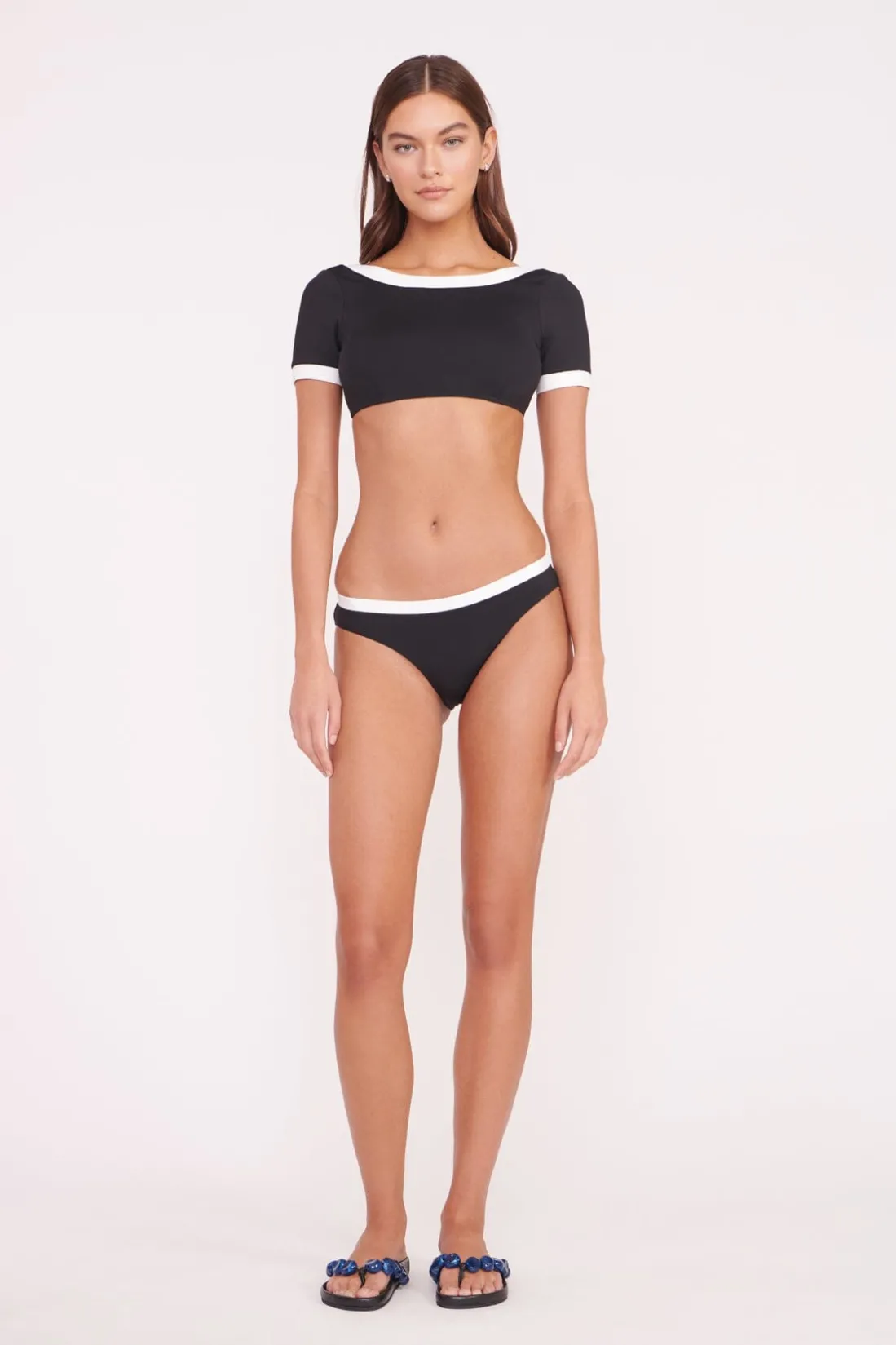 STAUD LILY SHORT SLEEVE BIKINI TOP BLACK WHITE BLACKWHITE Discount