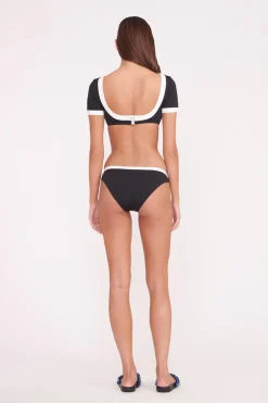 STAUD LILY SHORT SLEEVE BIKINI TOP BLACK WHITE BLACKWHITE Discount
