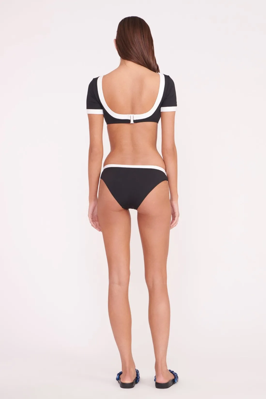 STAUD LILY SHORT SLEEVE BIKINI TOP BLACK WHITE BLACKWHITE Discount
