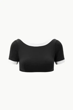 STAUD LILY SHORT SLEEVE BIKINI TOP BLACK WHITE BLACKWHITE Discount