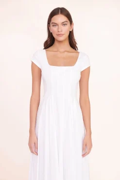 STAUD MAXI SHORT SLEEVE WELLS DRESS   WHITE Sale