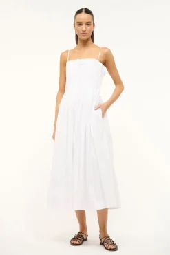 STAUD MIDI BELLA DRESS WHITE Clearance