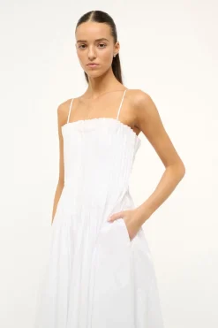 STAUD MIDI BELLA DRESS   WHITE Clearance