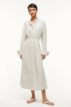 STAUD MIDI LORENZA DRESS IVORY MICRO STRIPE IVORYMICROSTRIPE Sale