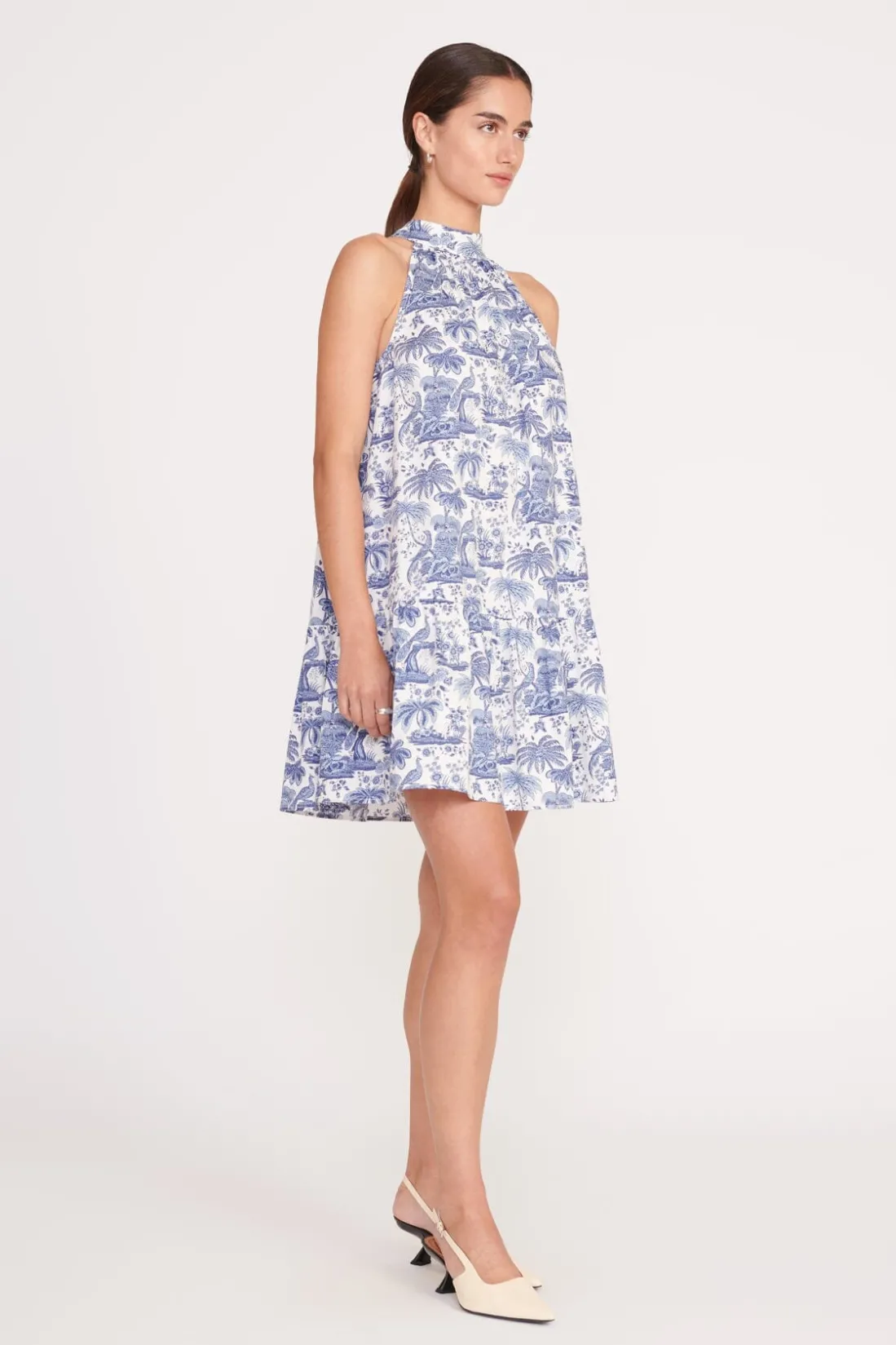 STAUD MINI MARLOWE DRESS BLUE TOILE BLUETOILE Clearance