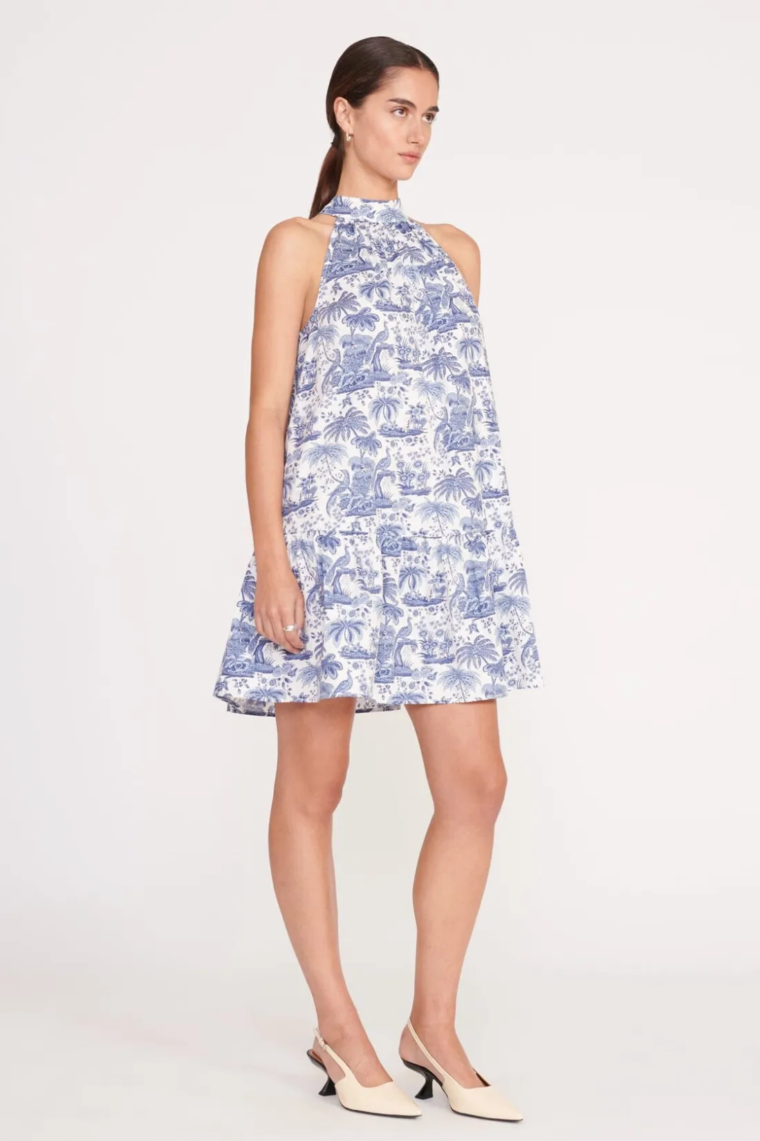 STAUD MINI MARLOWE DRESS BLUE TOILE BLUETOILE Clearance