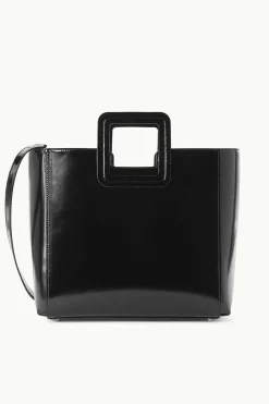 STAUD SHIRLEY LEATHER BAG   POLISHED BLACK