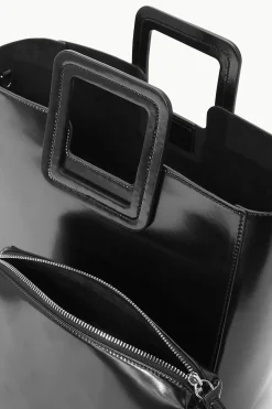 STAUD SHIRLEY LEATHER BAG POLISHED BLACK