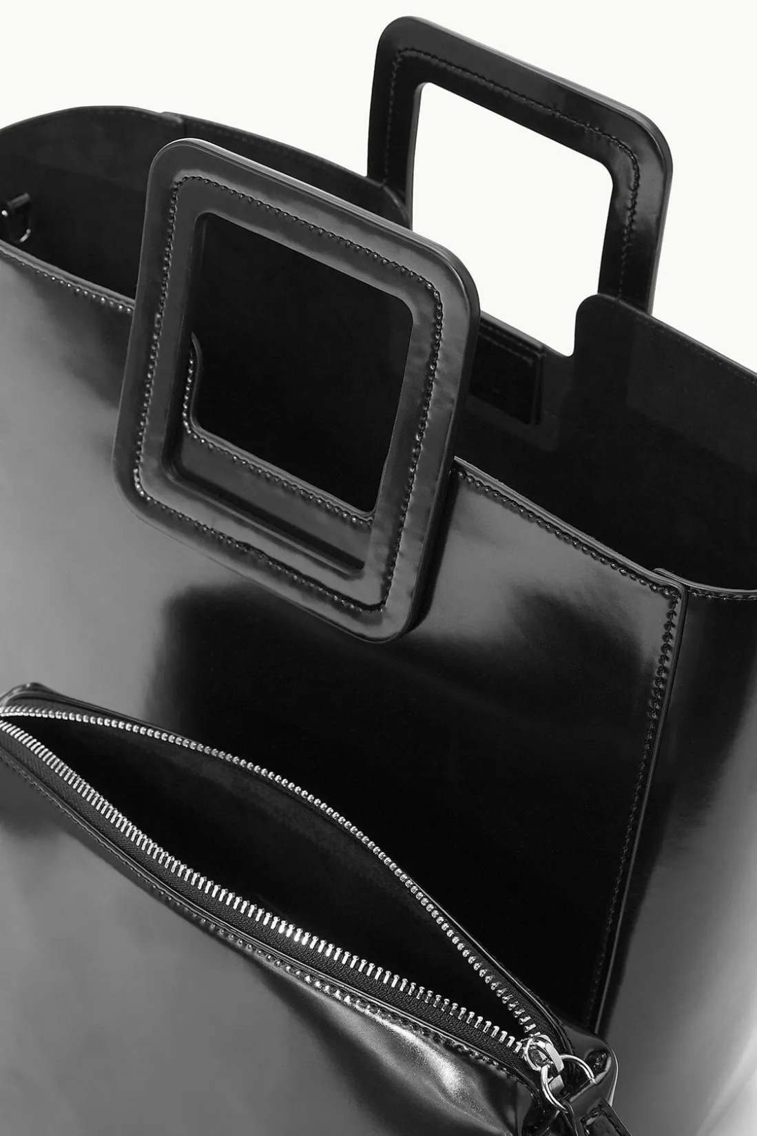 STAUD SHIRLEY LEATHER BAG POLISHED BLACK