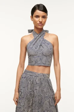 STAUD SMOCKED KAI TOP  NAVY MOSAIC NAVYMOSAIC