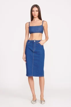 STAUD + WRANGLER THE PENCIL SKIRT  DARK RINSE DARKRINSE New