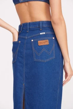 STAUD + WRANGLER THE PENCIL SKIRT  DARK RINSE DARKRINSE New