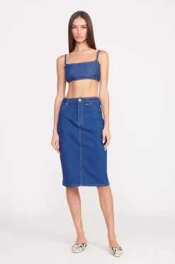 STAUD + WRANGLER THE PENCIL SKIRT  DARK RINSE DARKRINSE New