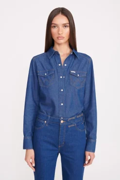 STAUD + WRANGLER THE WESTERN SHIRT  DARK RINSE DARKRINSE Outlet