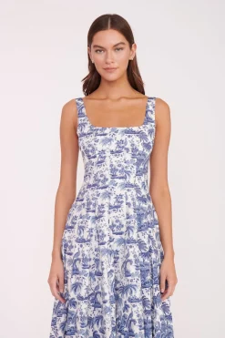 STAUD WELLS DRESS BLUE TOILE CHINABLUETOILE Best